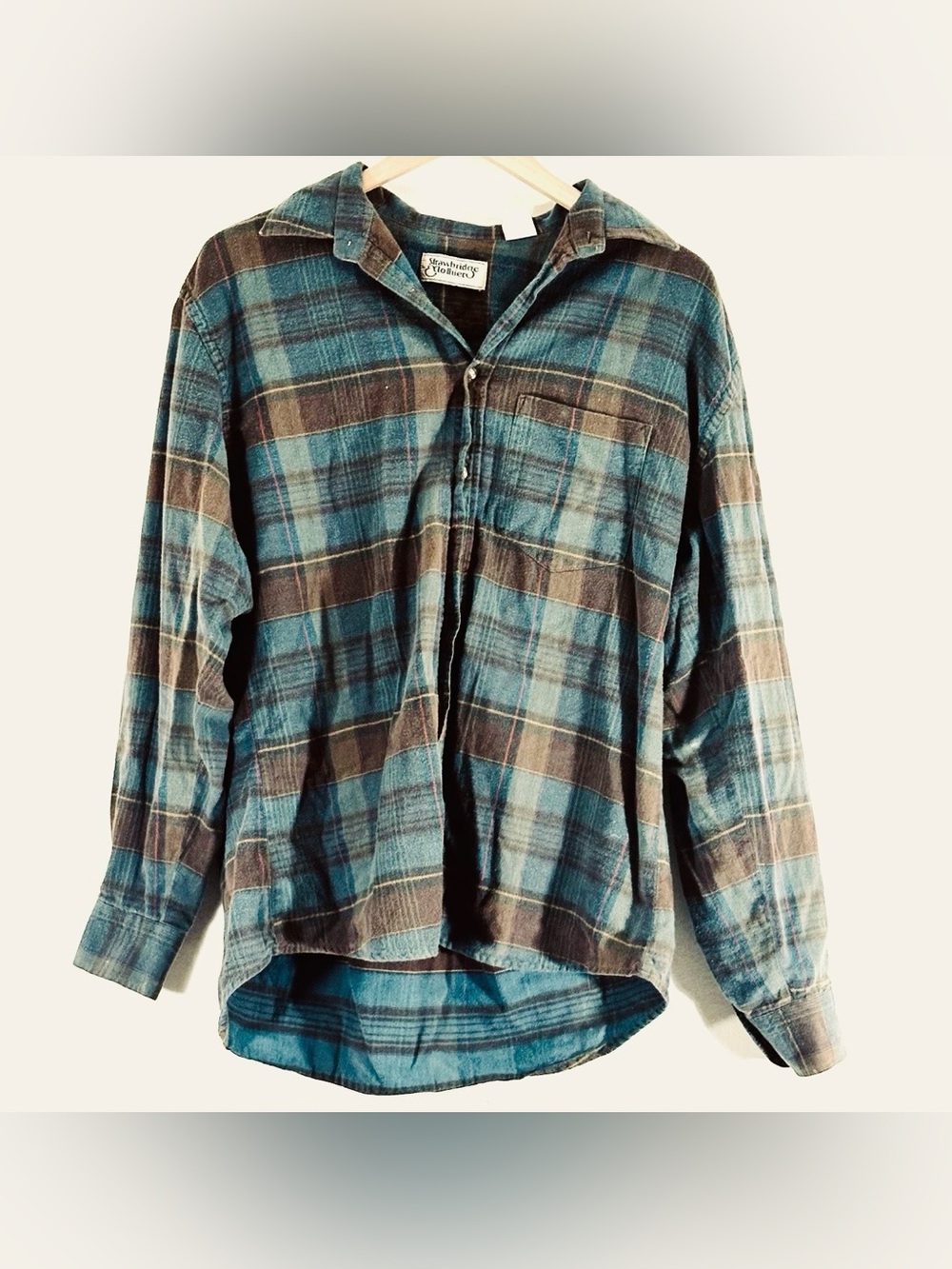 True Vintage 1970 Strawbridge & Clothier Blue Flannel Sun-Faded Distressed  L